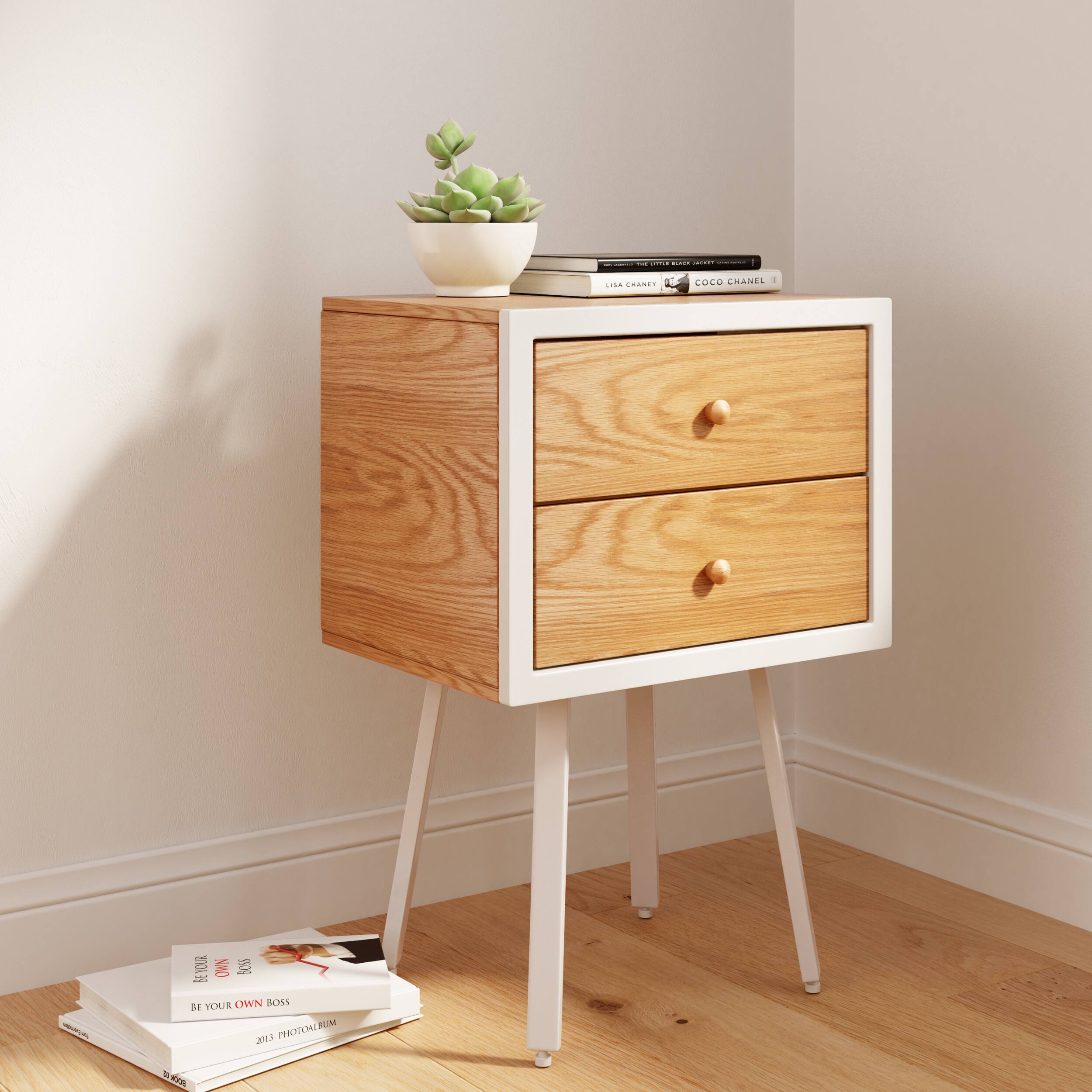 Angle. Universal Expert - Universal Expert Abacus 2 Drawer Side Table - Oak and White.