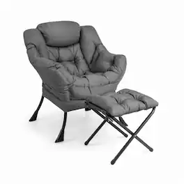 Pefilos - Modern Accent Sofa Chair with Folding Footrest and Side Pocket, Accent Oversized Comfy Reading Chair, Thick Padded Cozy - Gray