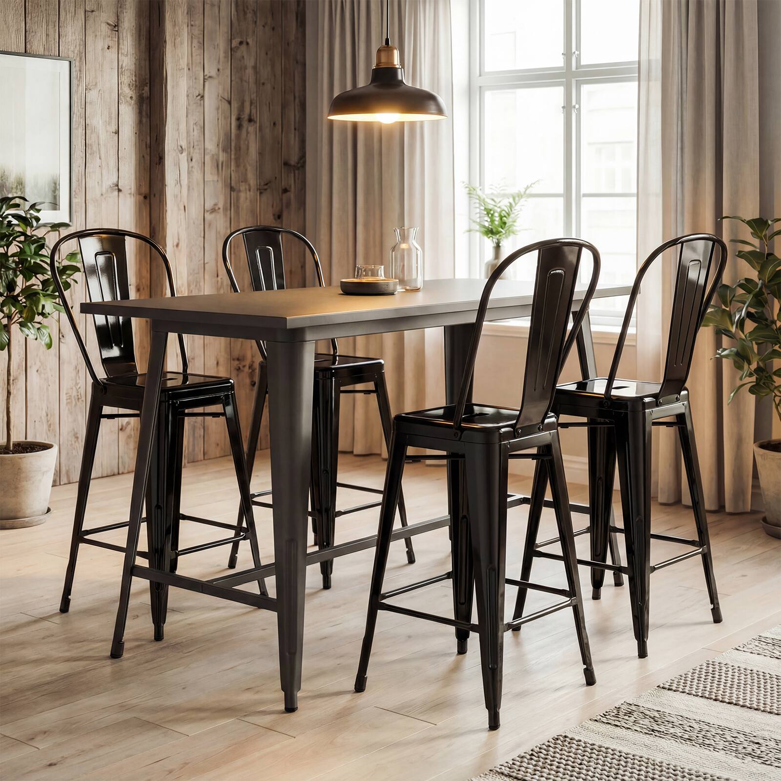 Alt View 3. Gymax - Gymax Metal Bar Stools Set of 4 24'' Counter Height Barstools w/ Backrests&Footrests Black - Black.