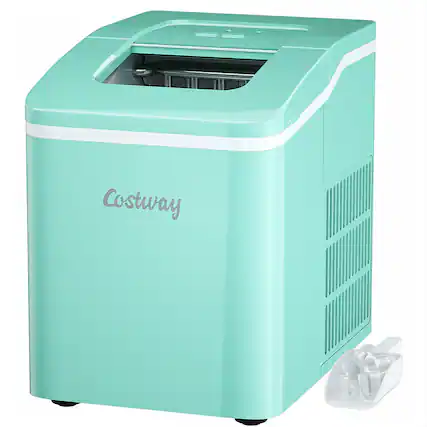 Front. Costway - Portable Ice Maker Machine Countertop 26Lbs/24H Self-cleaning w/ Scoop - Green.