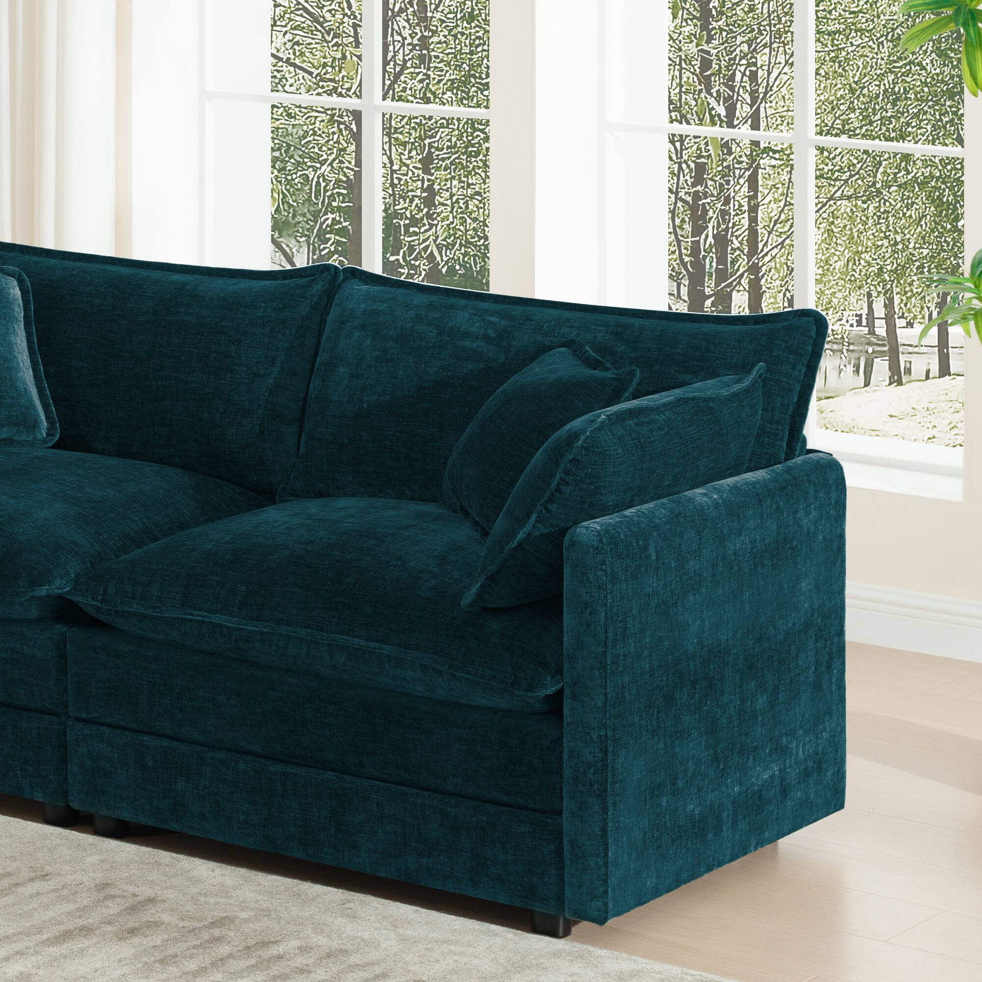 Alt View 7. LOVMOR - Deep Seat Easy Assembly Set Of 2 Chenille Sofa Set For Living Room Bedroom Office Plush Cozy Lounge Indoor Den - Blue.