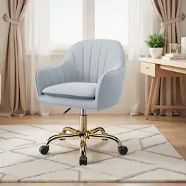 KERDOM - Upholstered Velvet Vanity Chair with Back & Wheels, Swivel Rolling Home Office Chair, Padded Dresser Chair Makeup Room - Gray