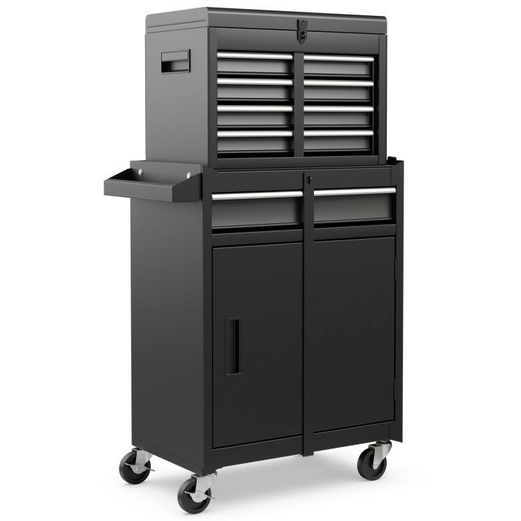 Front. Mondawe - 2-in-1 Tool Chest and Cabinet with 5 Sliding Drawers - Black.
