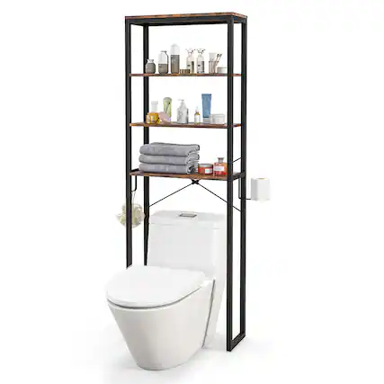 Front. Costway - Costway Bathroom 4-Tier Over the Toilet Storage Rack Freestanding Organizer - Rustic Brown.