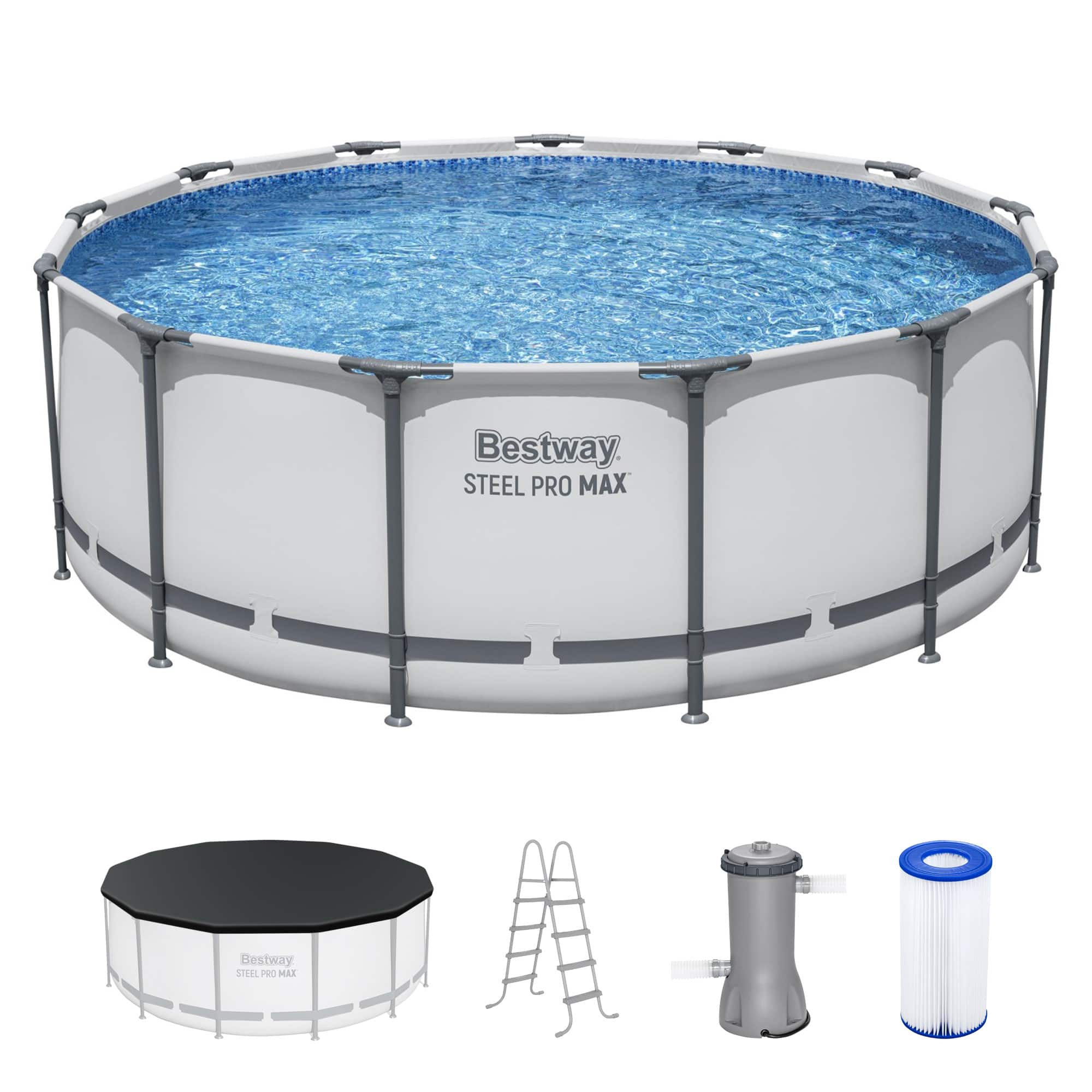Bestway - Steel Pro MAX 13'x48" Round Above Ground Swimming Pool with Pump & Cover - Blue