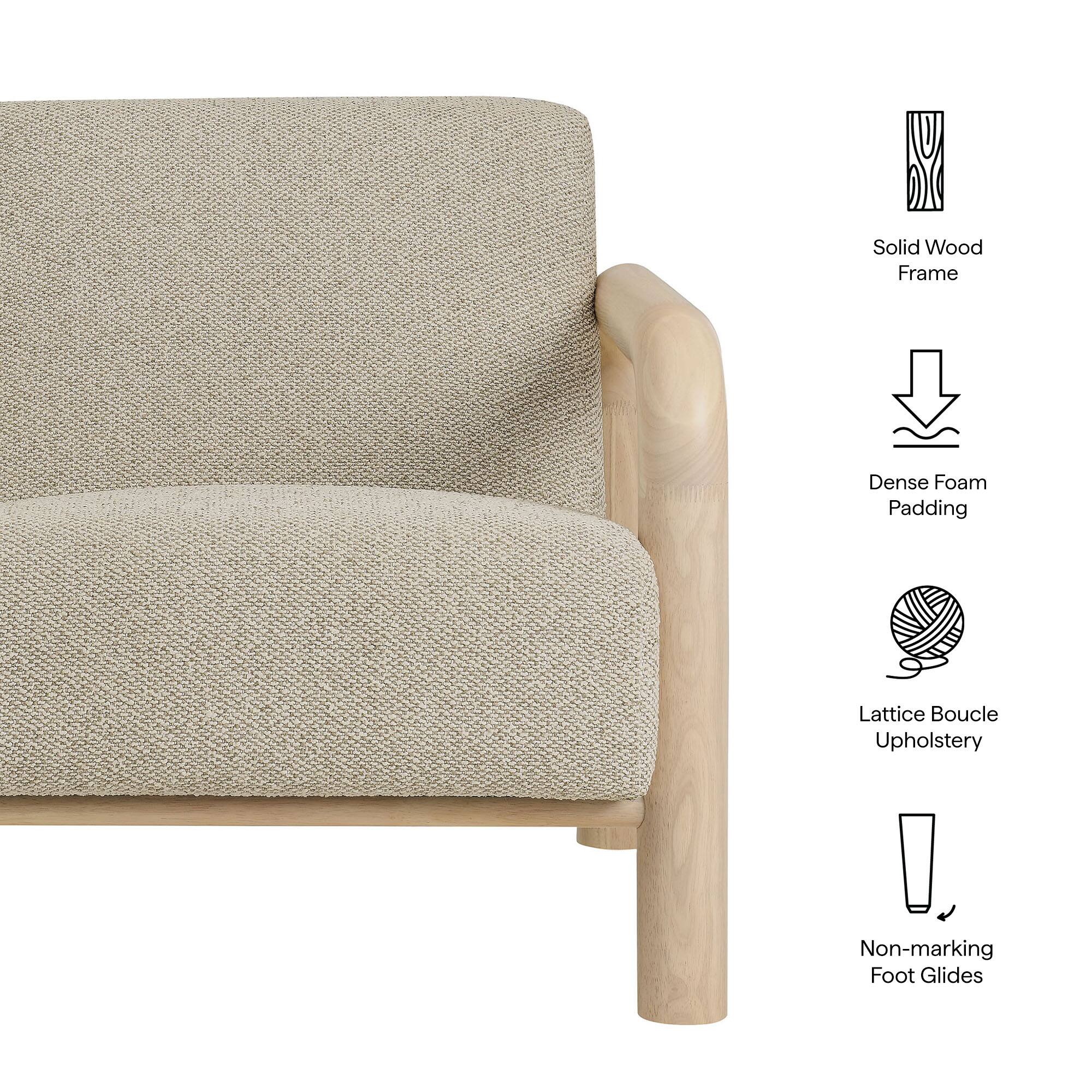 - Solid Wood Frame
- Dense Foam Padding
- Lattice Boucle Upholstery
- Non-marking Foot Glides