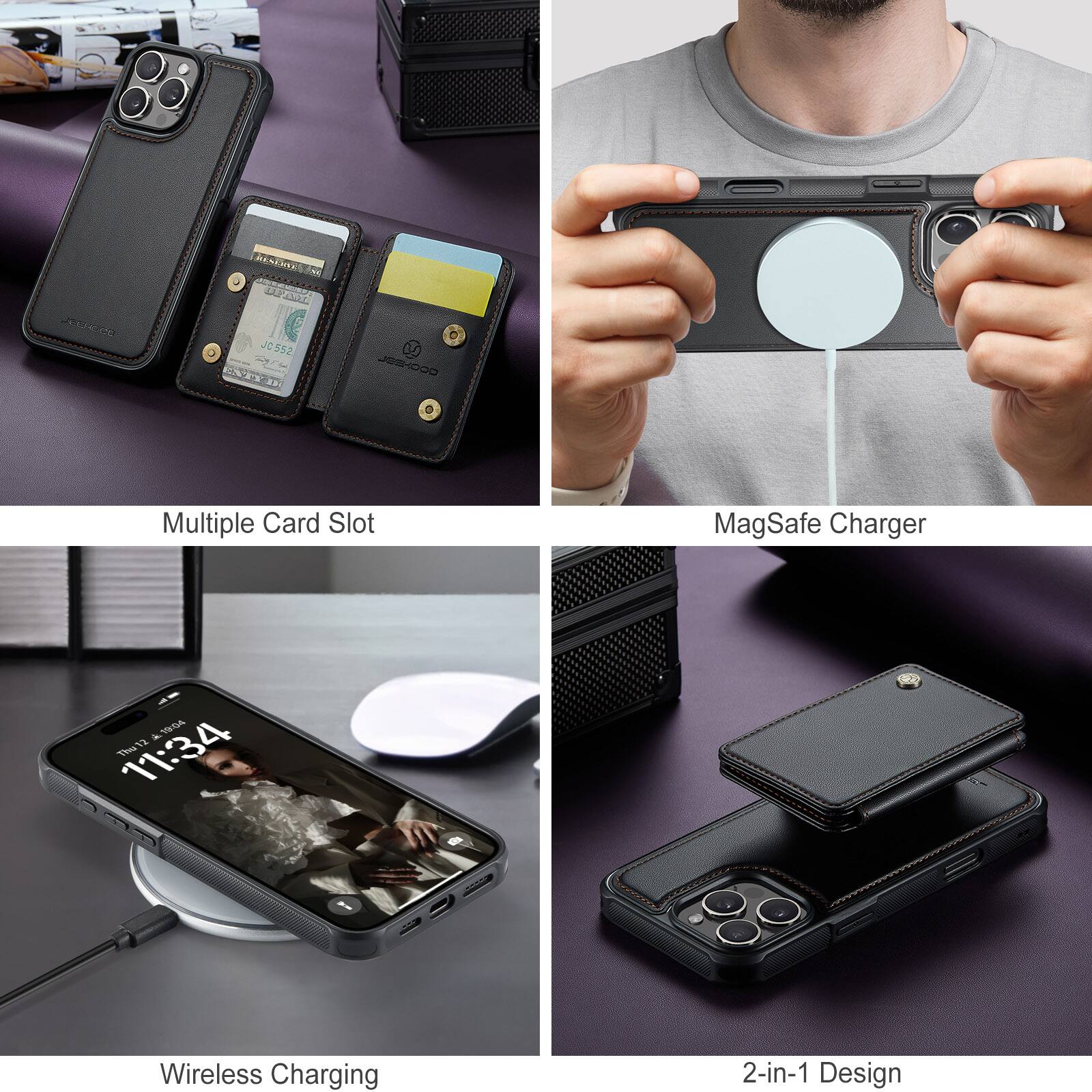 A REALIL F JO552 ETR 10 CCOHSBL Multiple Card Slot MagSafe Charger k 19.04 12 Thu 11:34 Wireless Charging 2-in-1 Design