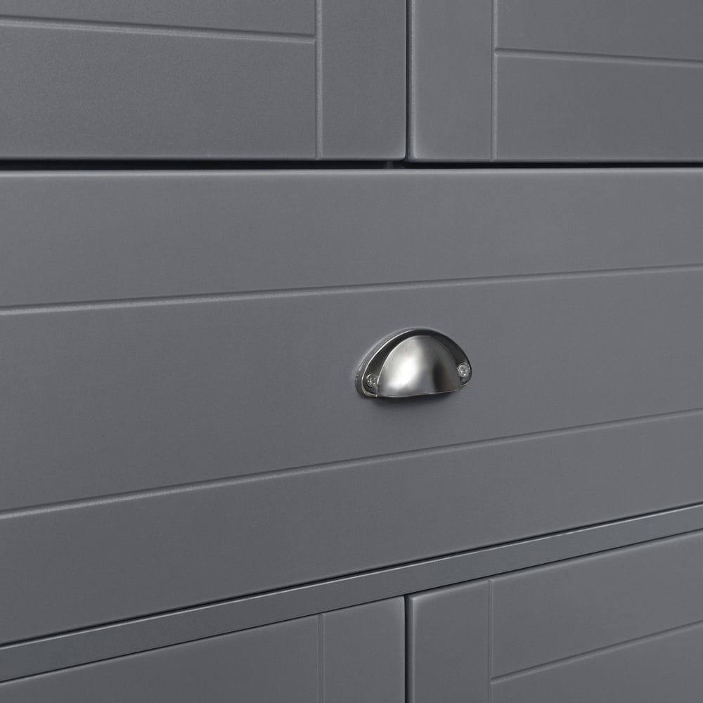 Angle. Kadyn - 72-Inch Tall Pantry Cabinet with 4 Doors & Adjustable Shelving, Gray - Gray.