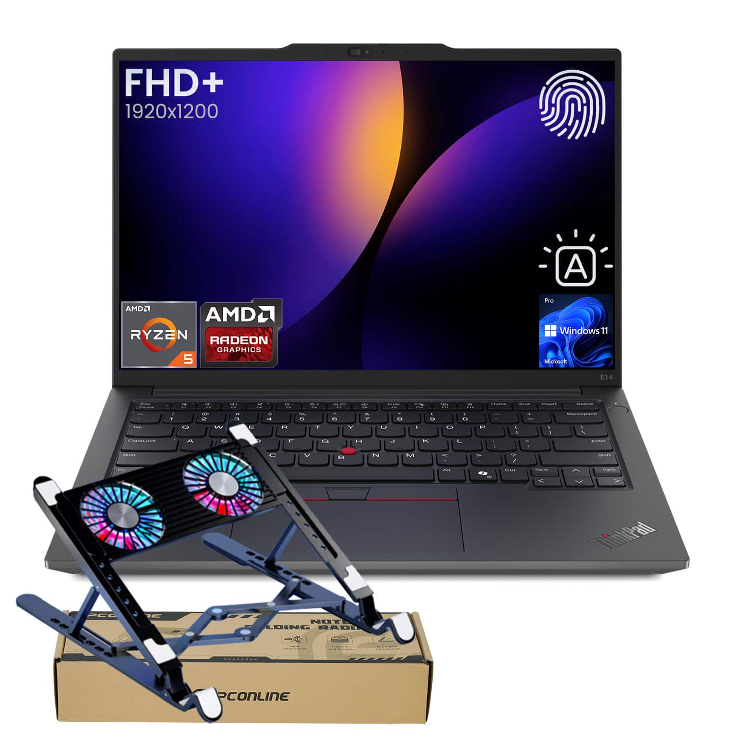 Lenovo - ThinkPad E14 14" FHD+ Laptop - AMD Ryzen 5 7535U with 8GB RAM - 256GB SSD - Copilot & Backlit KB - PCO Laptop Cooler - Black