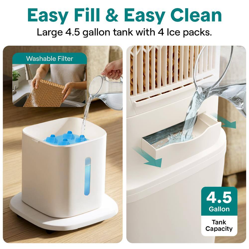Easy Fill & Easy Clean Large 4.5 gallon tank with 4 Ice packs. Washable Filter 4.5 Gallon Tank Capacity