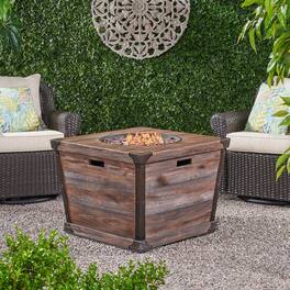 APRILSOUL - Outdoor Patio 24 inch H x 32 inch W Square Gas Burning Concrete Fire Pit Wood Pattern - Brown