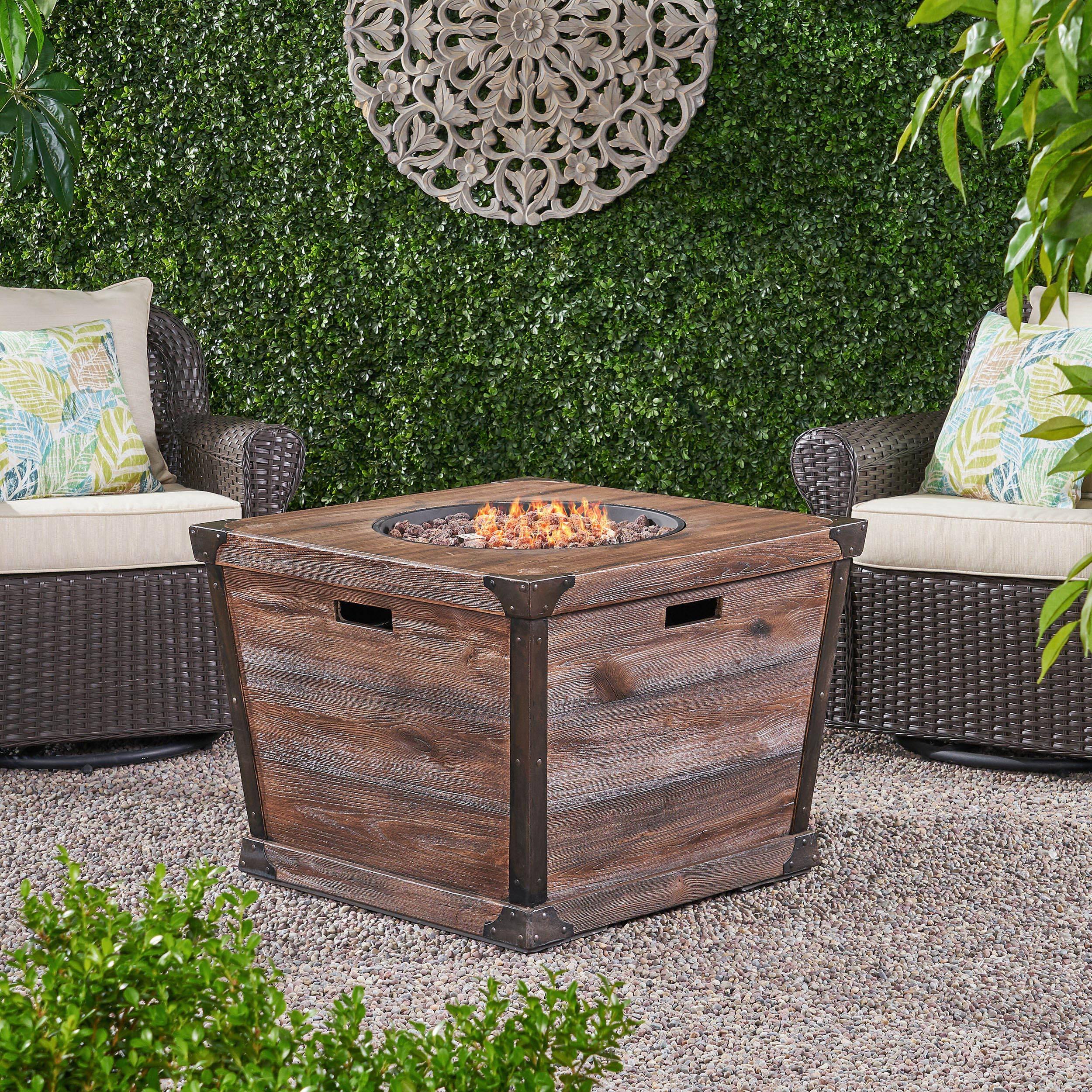 Front. APRILSOUL - Outdoor Patio 24 inch H x 32 inch W Square Gas Burning Concrete Fire Pit Wood Pattern Brown - Brown.