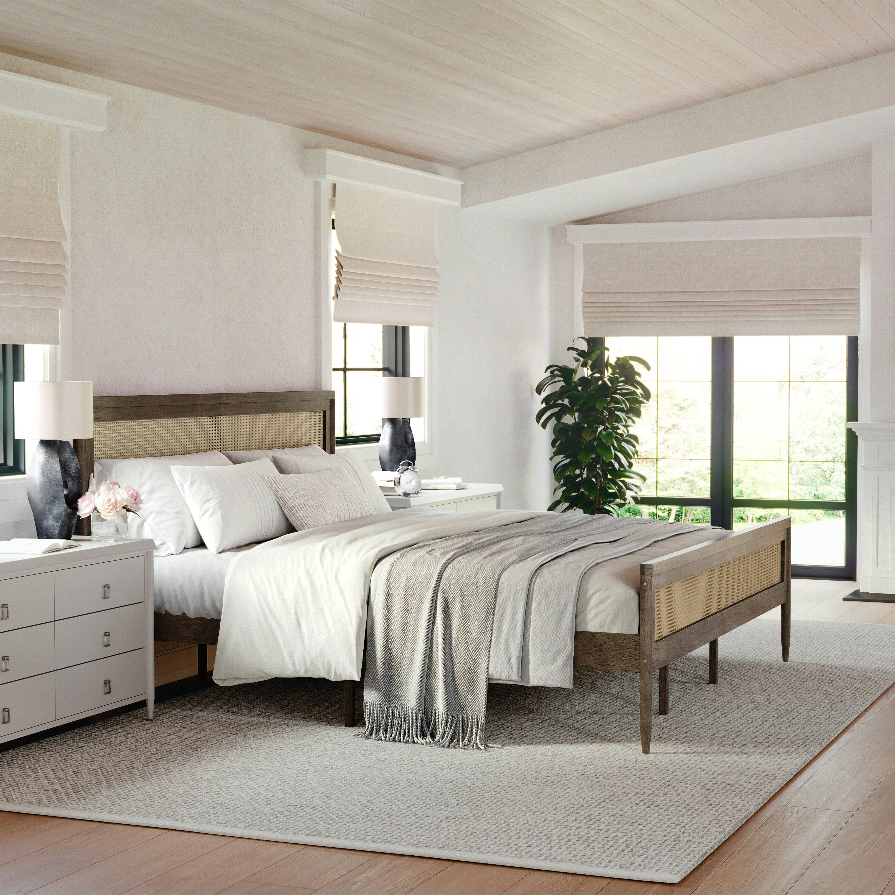 Alt View 14. Martha Stewart - Jax Wooden King Platform Bed with Rattan Inset Headboard and Footboard - Brown Gray.
