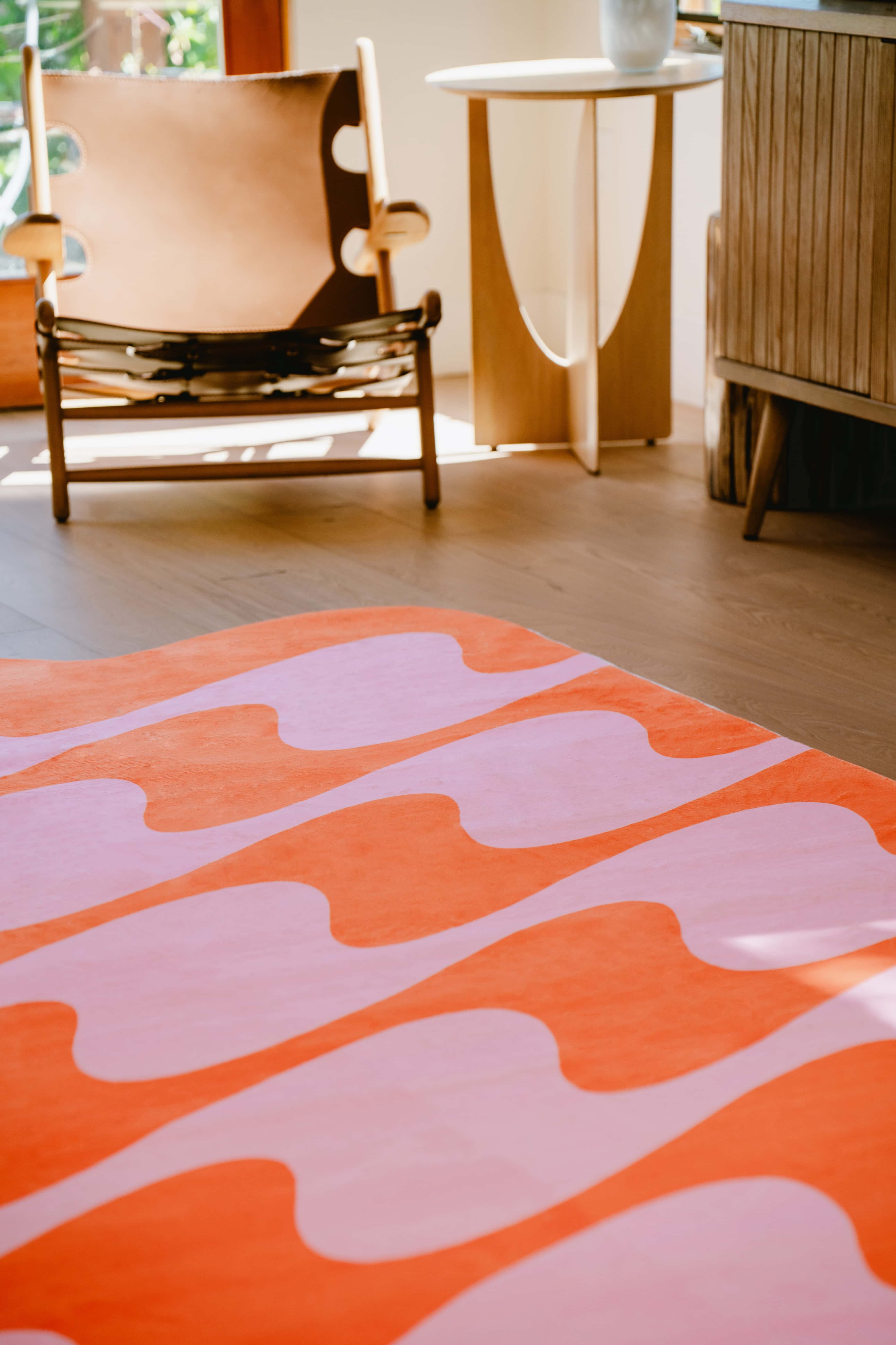 Back. Lanyspace - 5'x7' Area Rug, Washable Rugs, Non-Slip and Tear-Resistant Soft Carpet, Irregular Orange and Pink Wavy Rug - Multicolor.