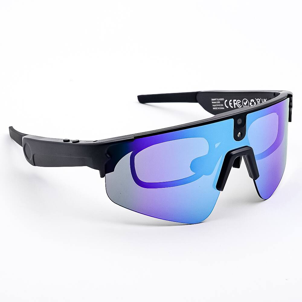 Black frame with blue lenses