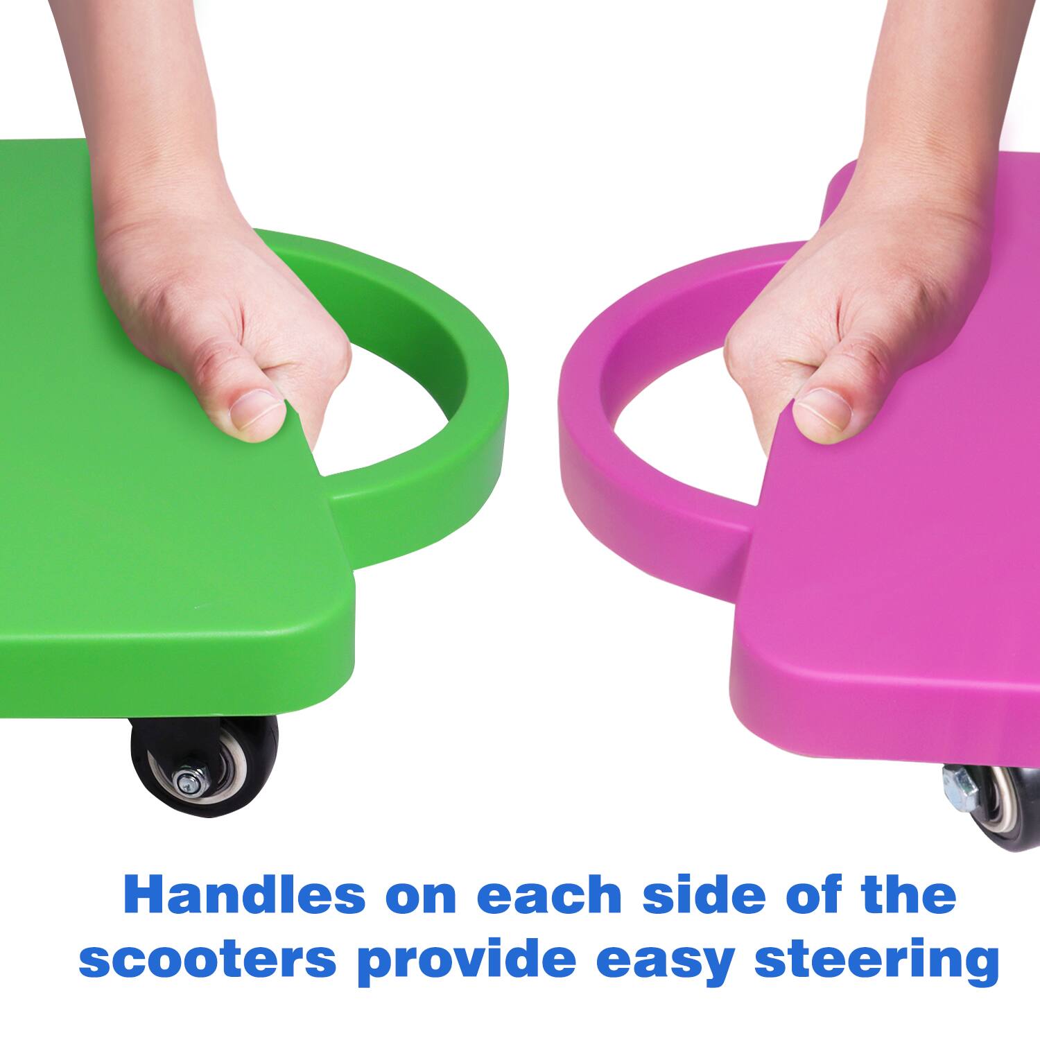 Handles on each side of the scooters provide easy steering