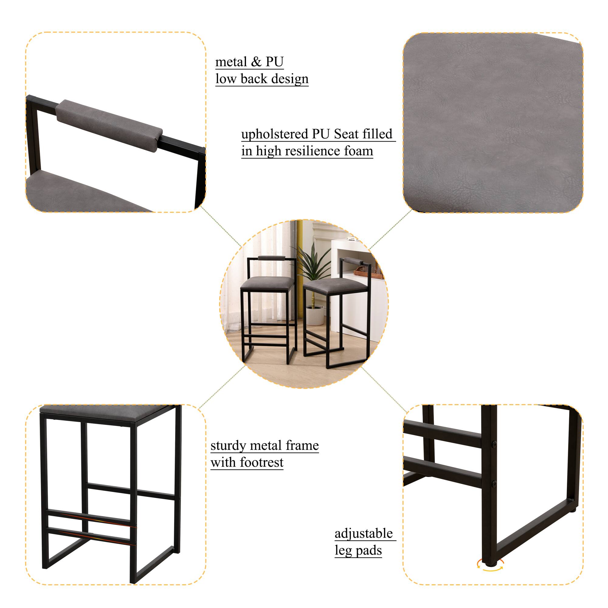 metal & PU low back design upholstered PU Seat filled in high resilience foam sturdy metal frame with footrest adjustable leg pads
