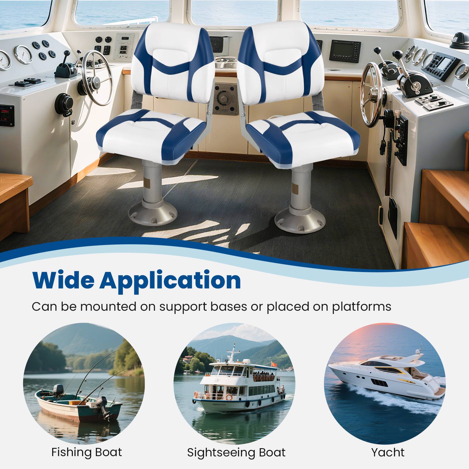 Wide Application  
Can be mounted on support bases or placed on platforms  

Fishing Boat  
Sightseeing Boat  
Yacht