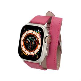 Kitcheniva - Premium Double Tour Leather Bands For Apple Watch Series 9 Ultra 2 And SE 41mm Fucshia - Fuchsia