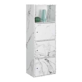 FurniFact - Storage Cabinet with 3 Doors - White Faux Marble