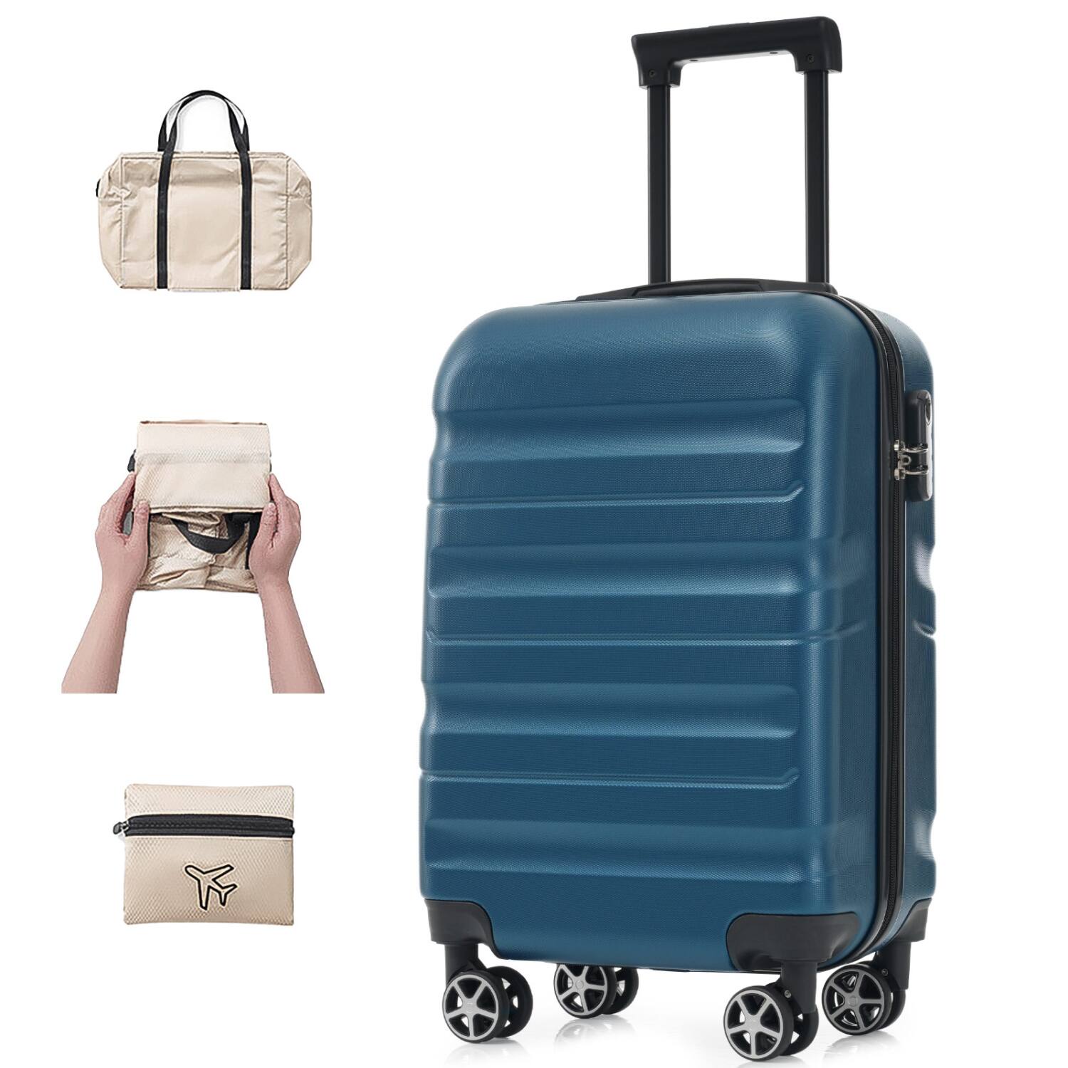 Angle. YONWAY - 20" Hardshell Luggage with Foldable Duffel Bag, Hardshell ABS Suitcase, Lightweight Travel Suitcase Set - Blue.