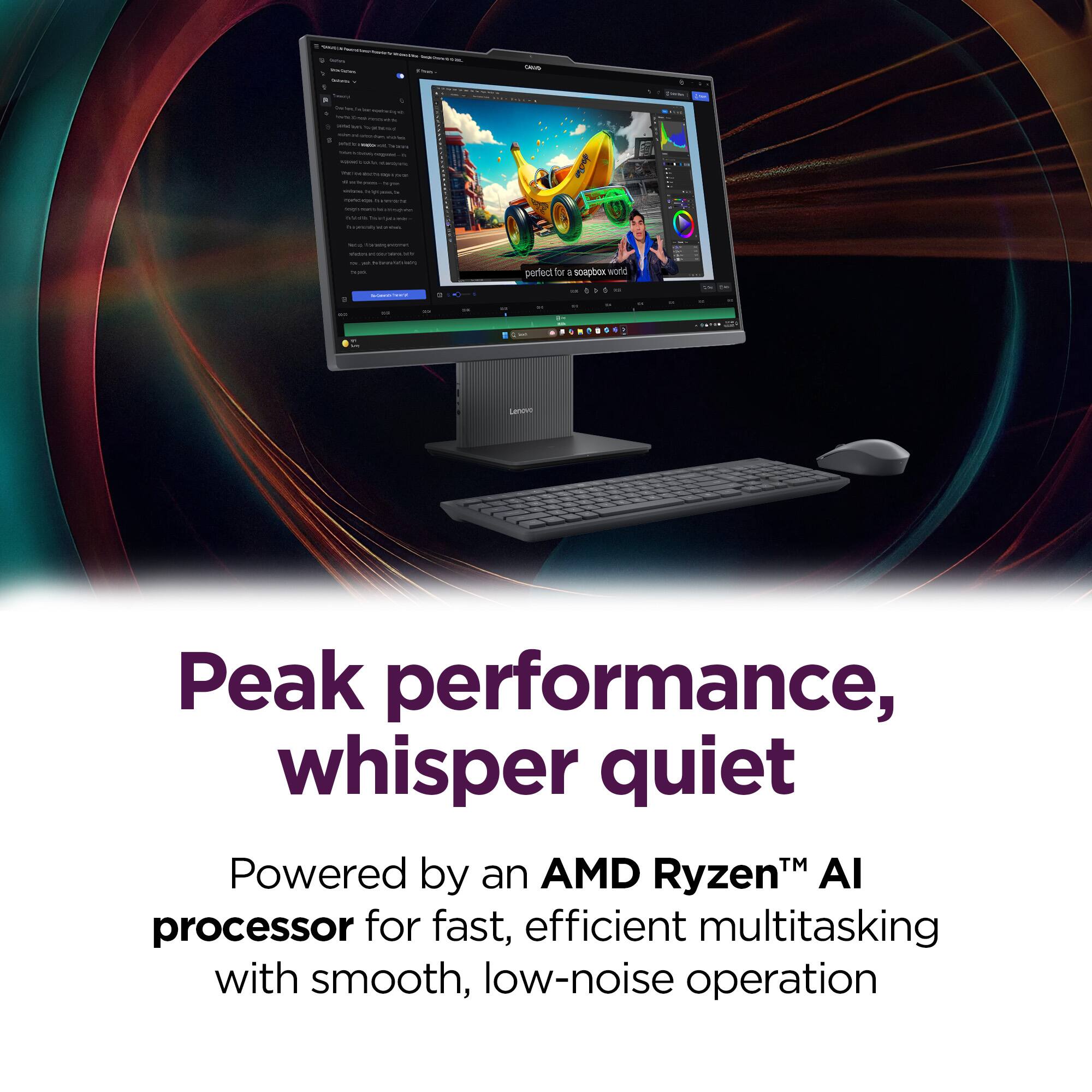 Peak performance, whisper quiet

Powered by an AMD Ryzen™ AI processor for fast, efficient multitasking with smooth, low-noise operation