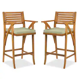 Best Choice Products - Set of 2 Outdoor Acacia Wood Bar Stools Bar Chairs w/ Weather-Resistant Cushions - Sage