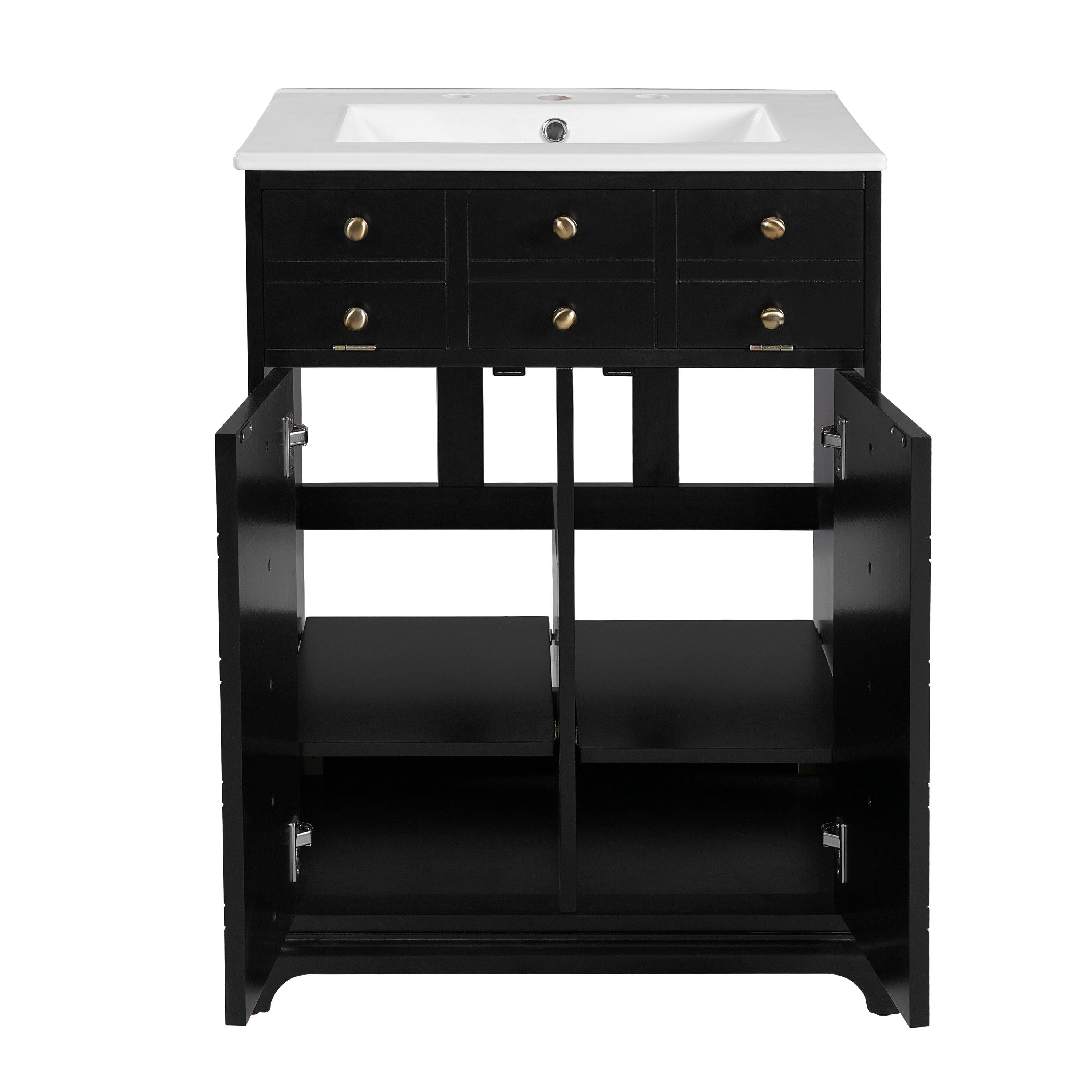 Alt View 9. Boyel Living - 24 Inch Bathroom Vanity with Ceramic Sink Drawer and Double Doors Black - Black.