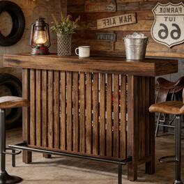 Tribesigns - 63-Inch Bar Table with Footrest and 2-Tier Storage Shelves for Kitchen or Home Bar - Rustic Brown