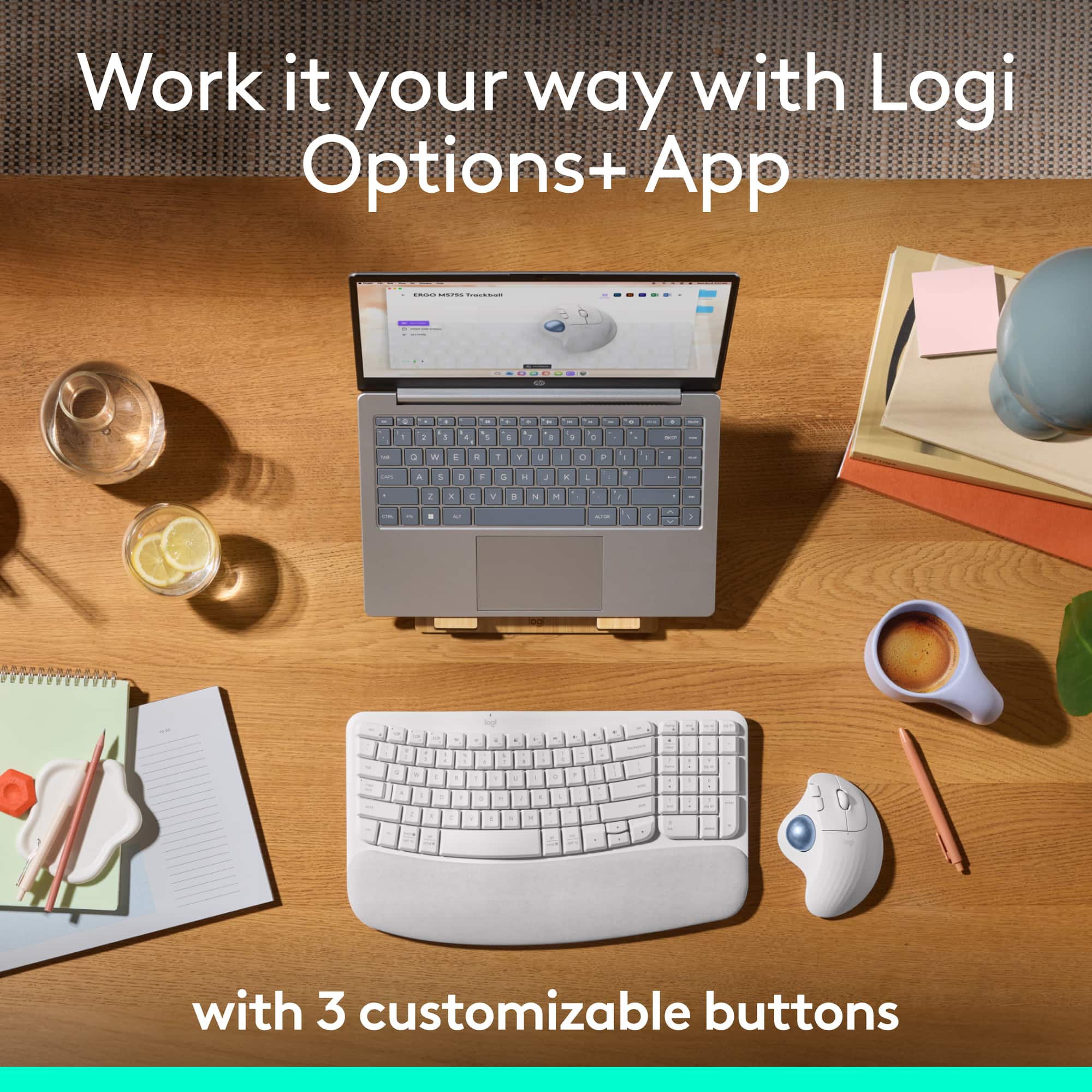 Work it your way with Logi Options+ App | 3 customizable buttons.