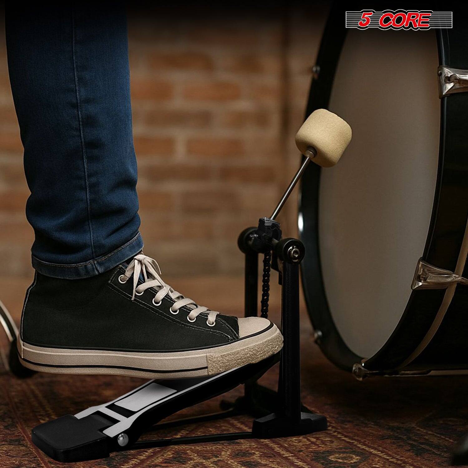 Alt View 4. 5 CORE - 5 Core Bass Drum Pedal Mount Adjustable Felt Beater Head Single Chain Heavyduty Kick Drum Foot Pedal.
