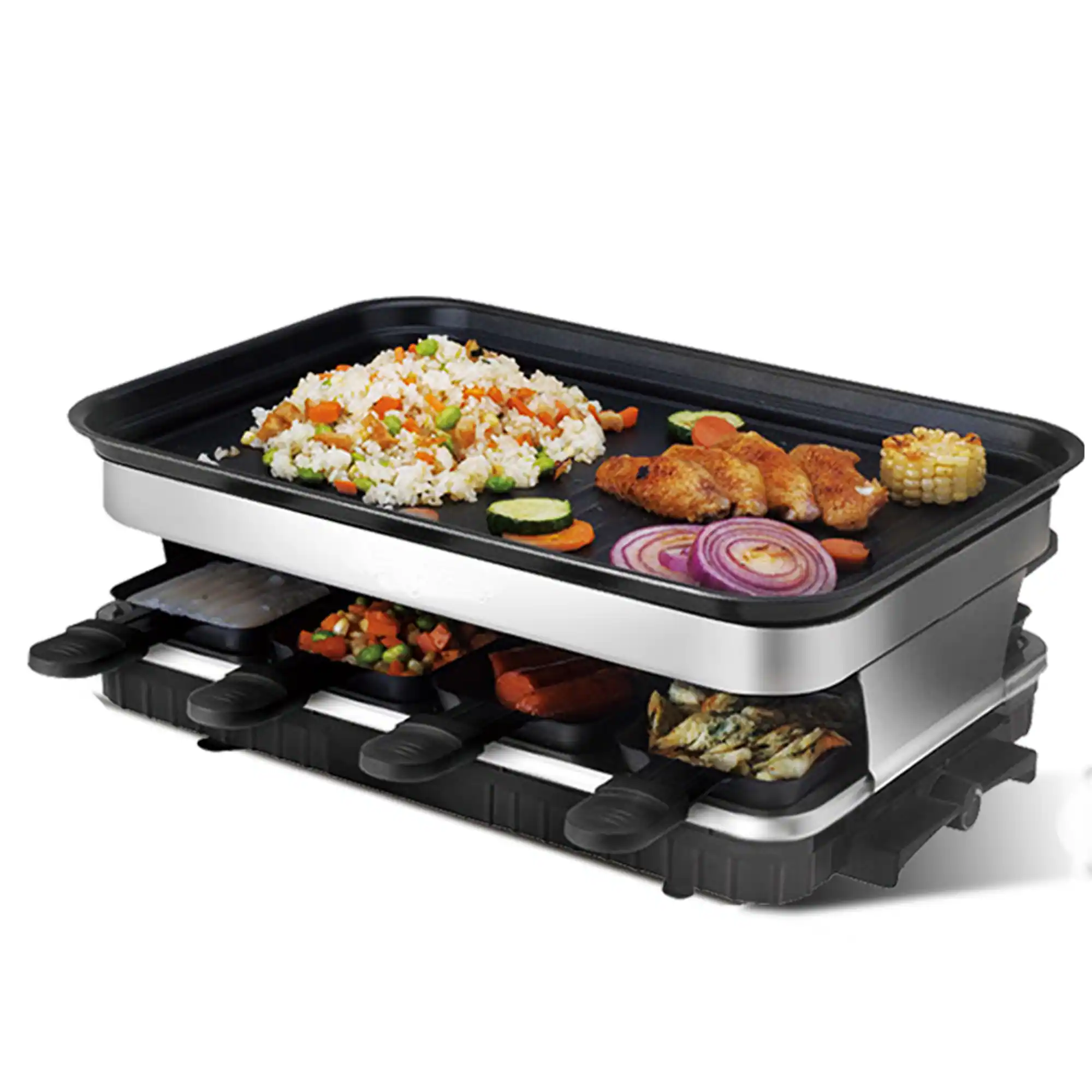 GOODSILO - Raclette Grill for 8 People with Non-Stick Plate & Adjustable Temperature, 1500W - Black