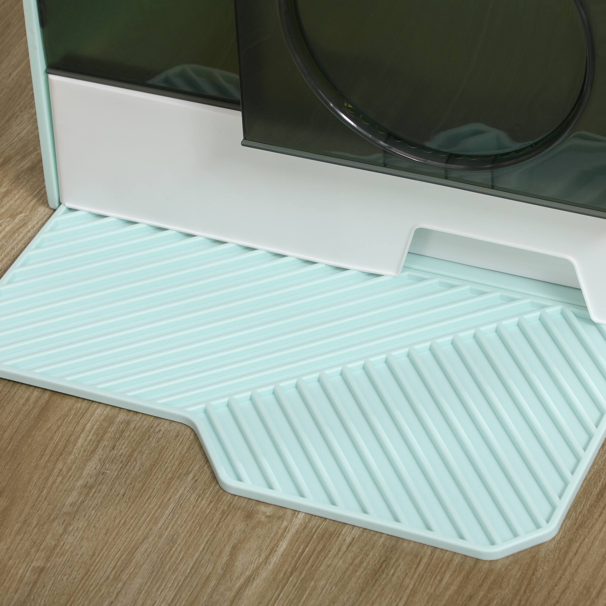 Alt View 5. Pawhut - Hooded Cat Litter Box with Kitty Litter Mat, Kitty Litter Pan with Odor Control, Pull-Out Drawer, Handle, Scoop - Light Blue.