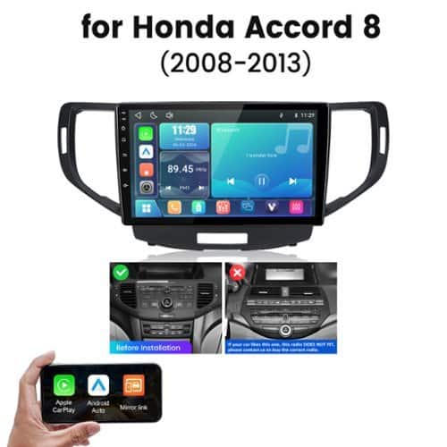 Junsun - Linux System carplay Android auto Mirror Link For Honda Accord 8 Spirior 2008-2013 Car Stereo Radio GPS Navi WIFI BT RDS - Black