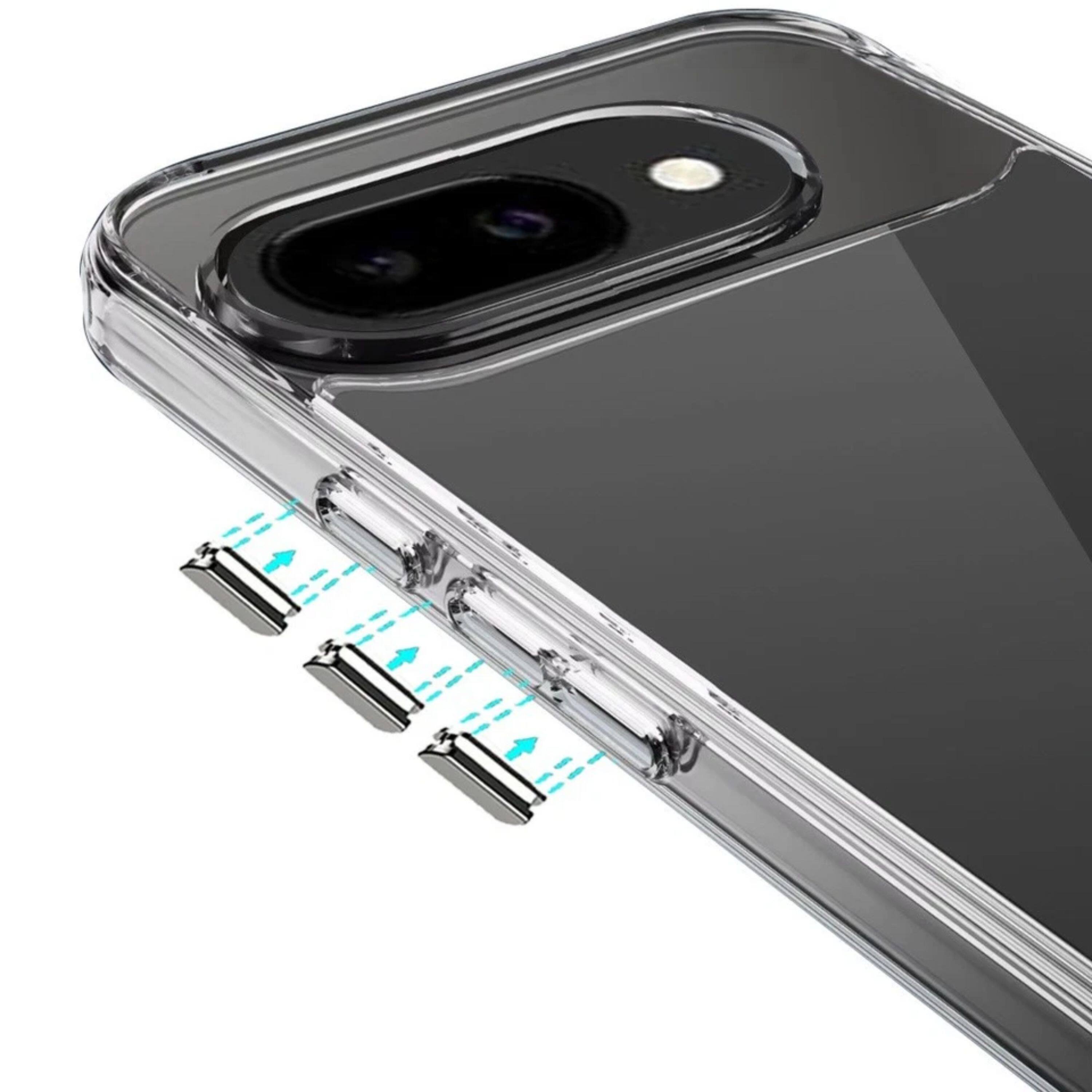 Left. Kitcheniva - Premium Thick Crystal Clear Case With Chrome Buttons And Tempered Glass For Google Pixel 10a - Clear.