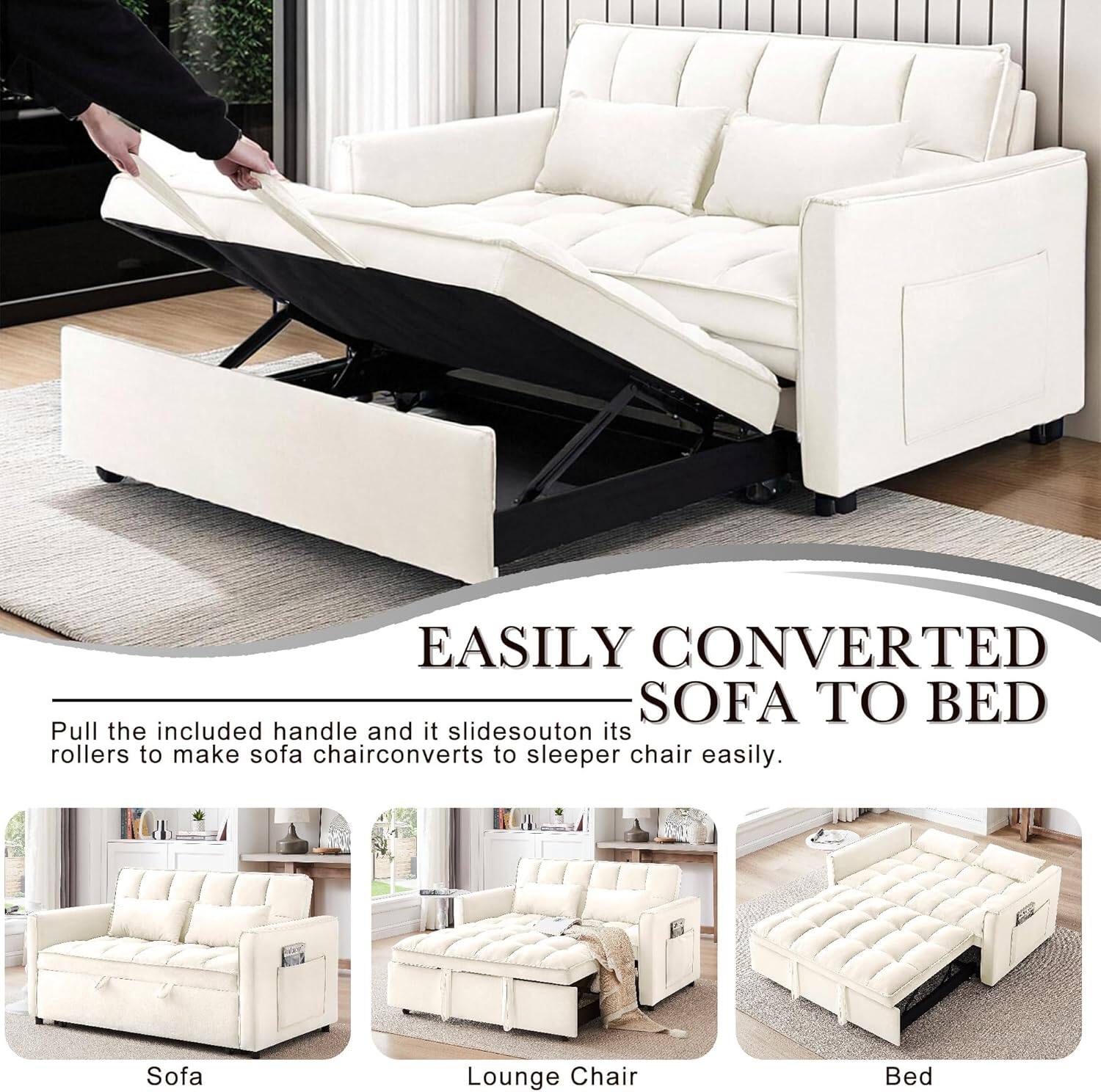 EASILY CONVERTED SOFA TO BED
Pull the included handle and it slides out on its rollers to make sofa chair converts to sleeper chair easily.
Sofa
Lounge Chair
Bed