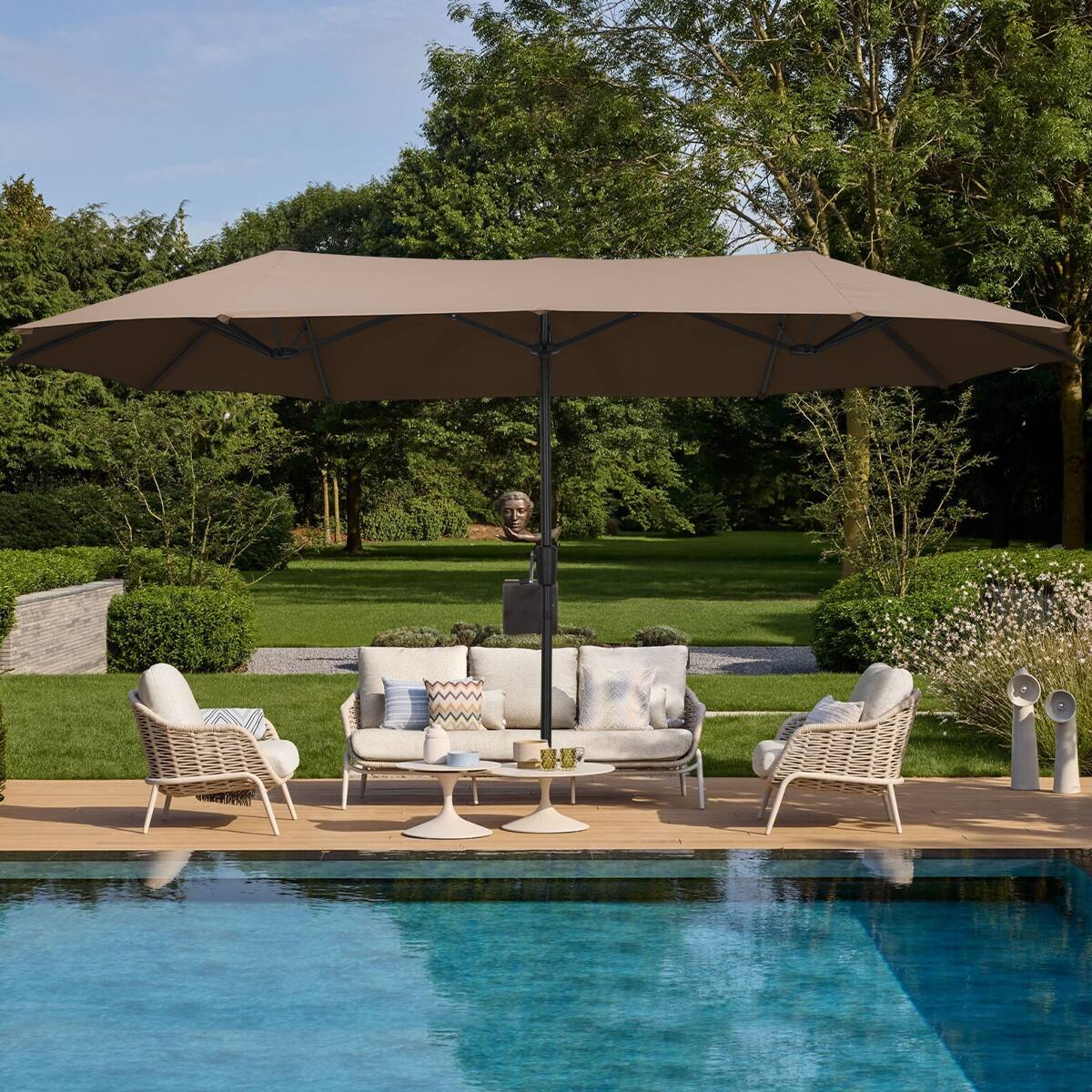 Angle. Ainfox - Ainfox 13ft Large Patio Umbrella Outdoor Market Umbrella UV Protection Sturdy Frame w/Easy Crank-Coffee - Coffee.
