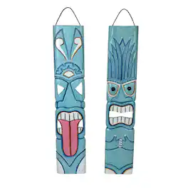Chesapeake Bay - Set of 2 Tiki Wall Plaques Hand Carved Wood 39 Inch Tall Coastal Decor - Aqua