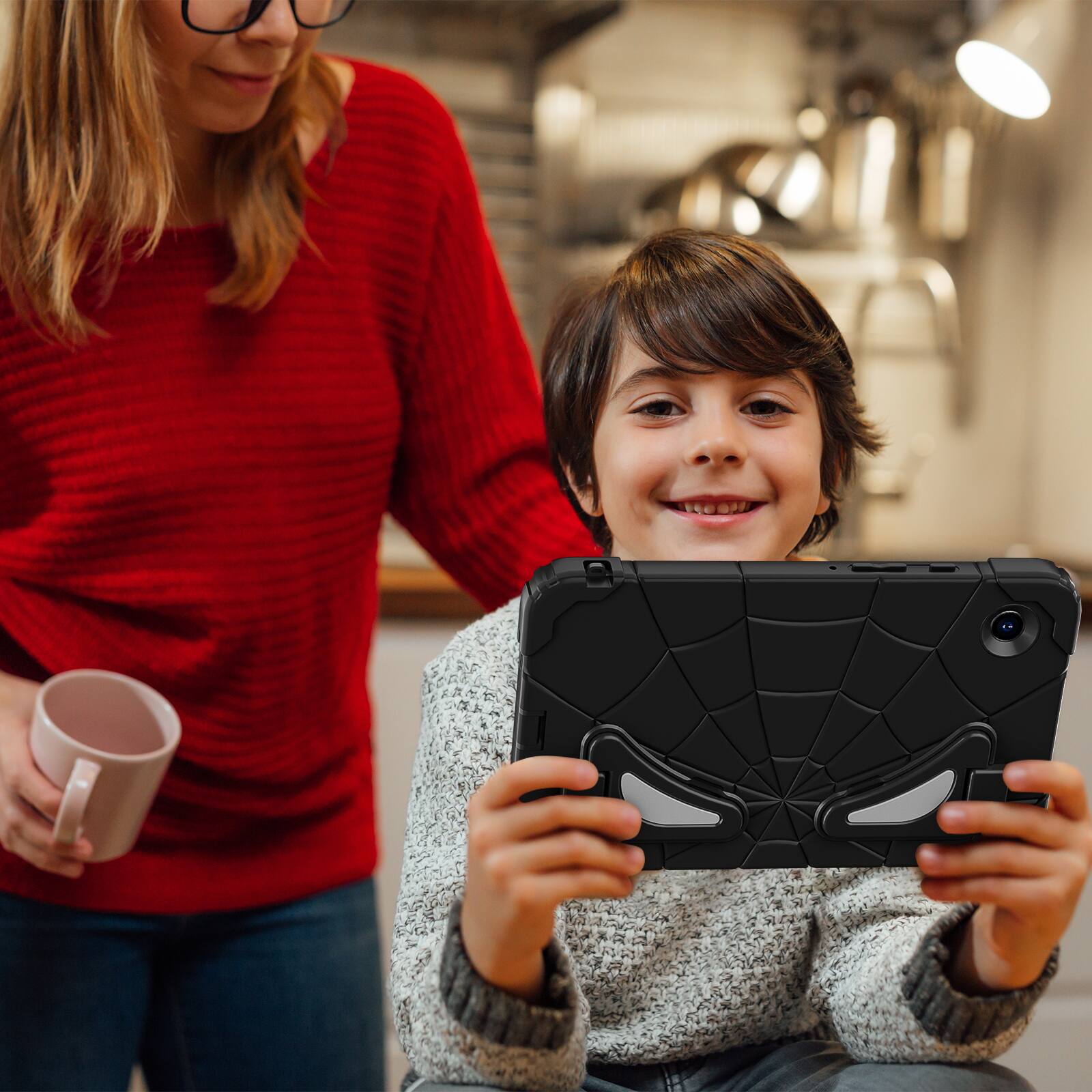 Alt View 2. Dteck - Rugged Case for Samsung Galaxy Tab A9, Shockproof Dual-Layer Protective Cover with Built-In Kickstand and Pencil Holder - Black.
