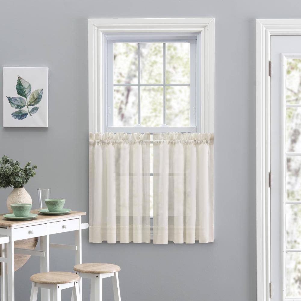 Angle. Ellis Curtain - Ellis Curtain Cotton Voile 1.5" Rod Pocket Tailored Tier Pair for Windows 80" x 45" Natural - Natural.