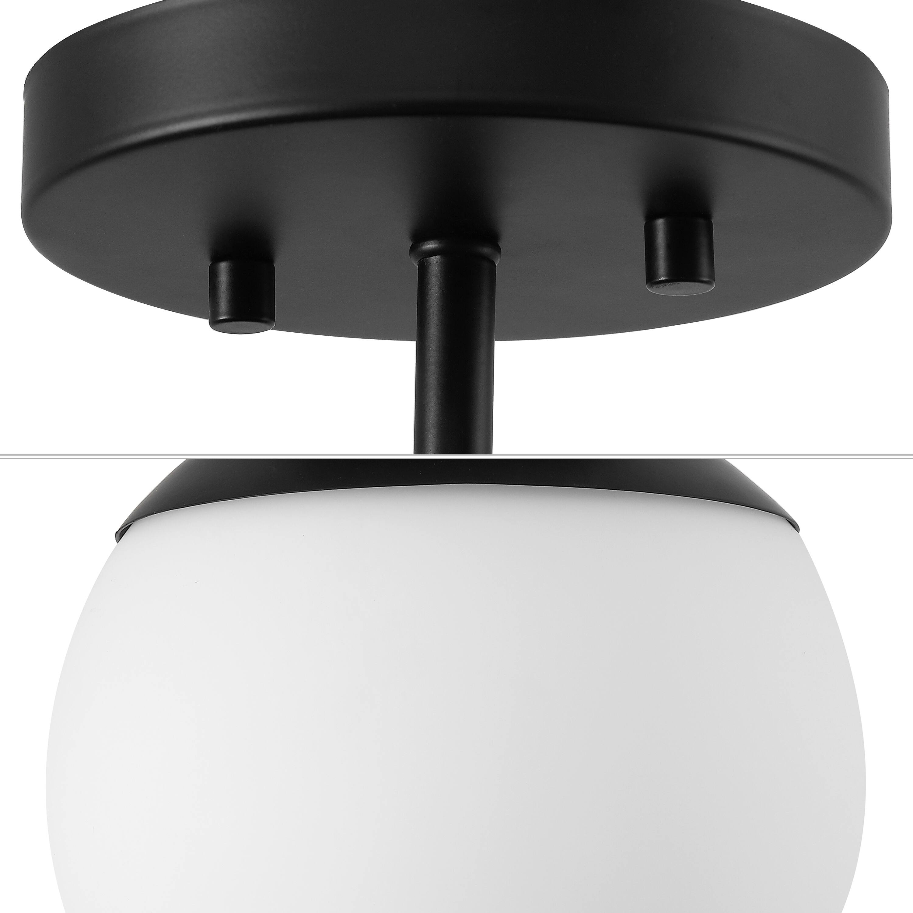 Alt View 4. Jonathan Y - Marcel Bistro 7.75" 1-Light Bohemian Farmhouse Iron/Frosted Glass LED Semi Flush Mount, Black/White - Black/White.