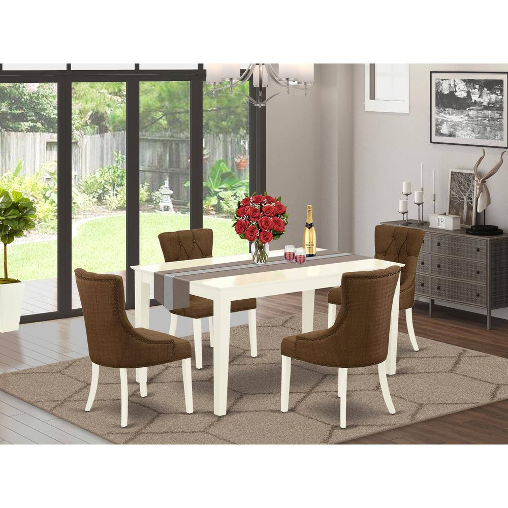 Left. East West Furniture - Dining Room Set Linen White - Brown.