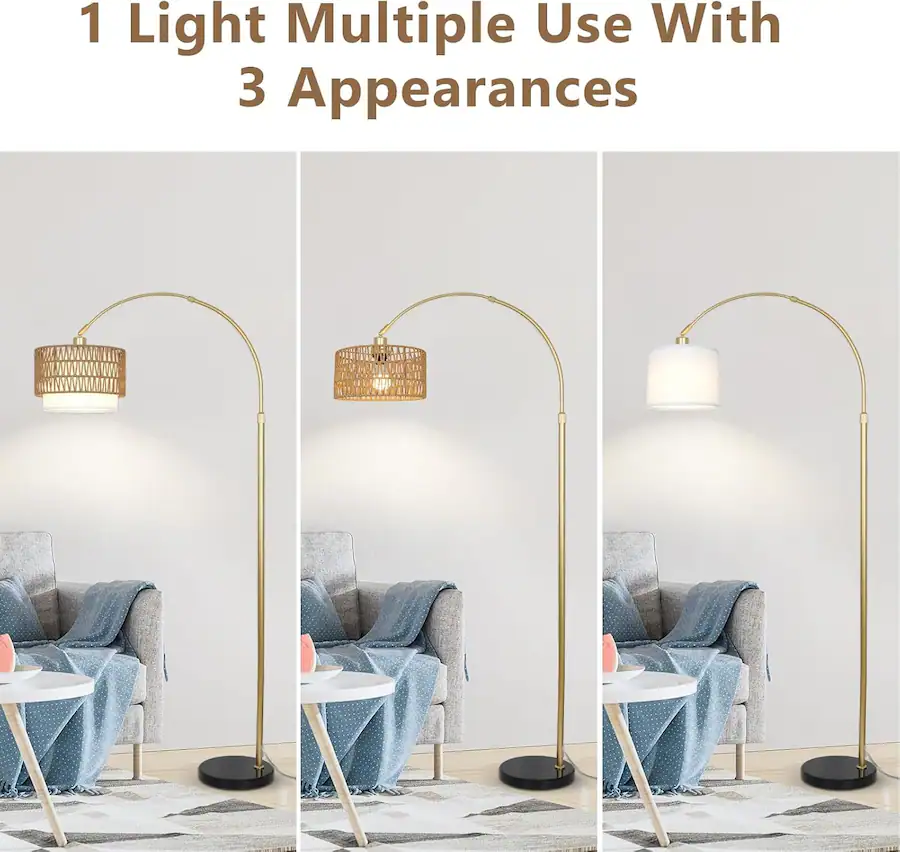 Led Florring MERAVOM Rattan Boho Arc Floor Lamps for Living Room with 3 Color ...