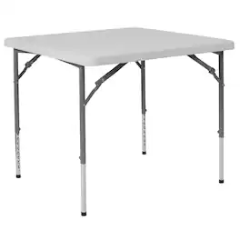 Alamont Home - 2.79-Foot Square Height Adjustable Plastic Folding Table - Granite White