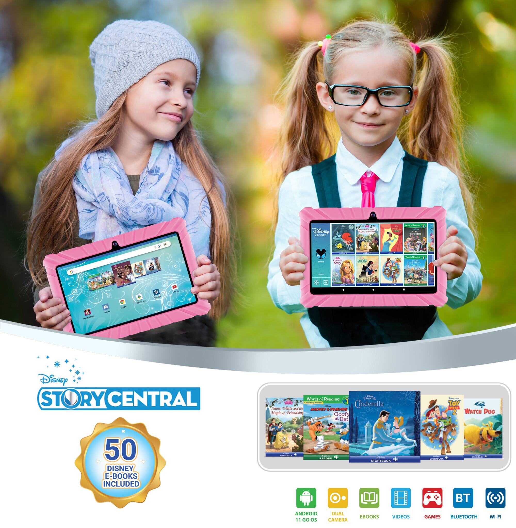 Disney Story Central! Amazing Cinderella, Snow White and the Seven Dwarfs, and Watch Dogs. 50 Disney e-books included. Android, dual camera, eBooks, videos, games, Bluetooth, Wi-Fi.