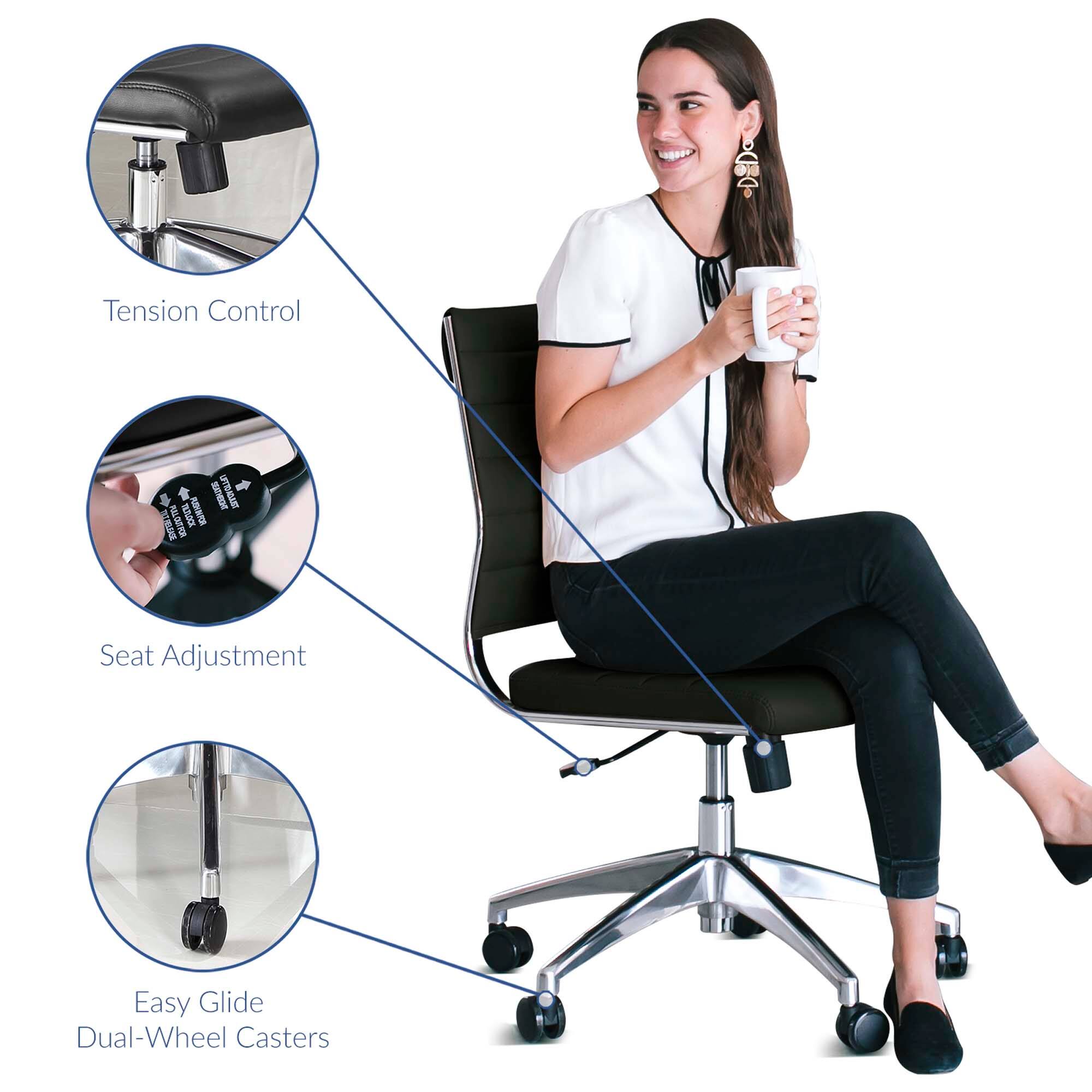 - Tension Control
- Seat Adjustment
- Easy Glide Dual-Wheel Casters