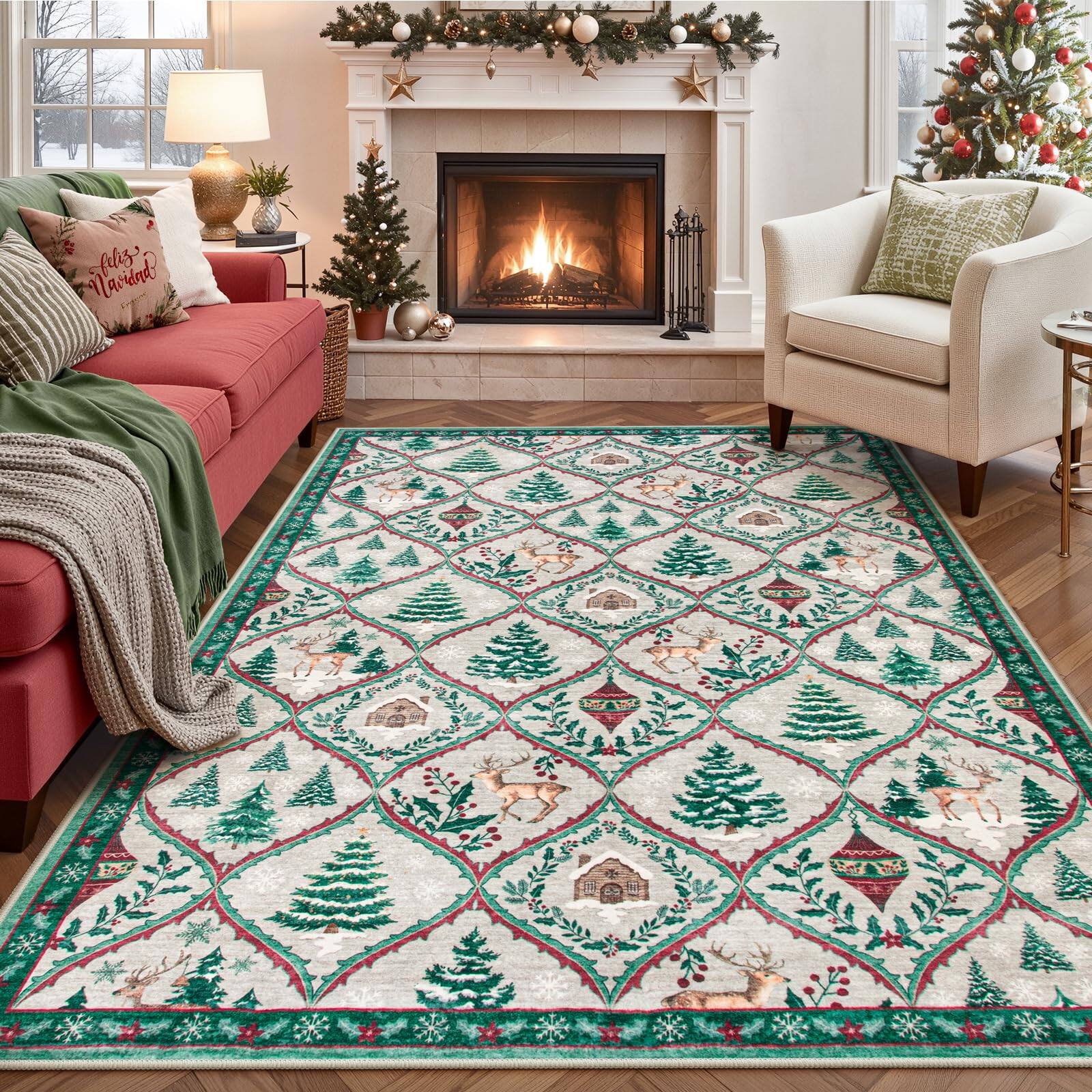 Paradigms Interiors Christmas Area Rug Print Reindeer Rugs For Bedroom ...