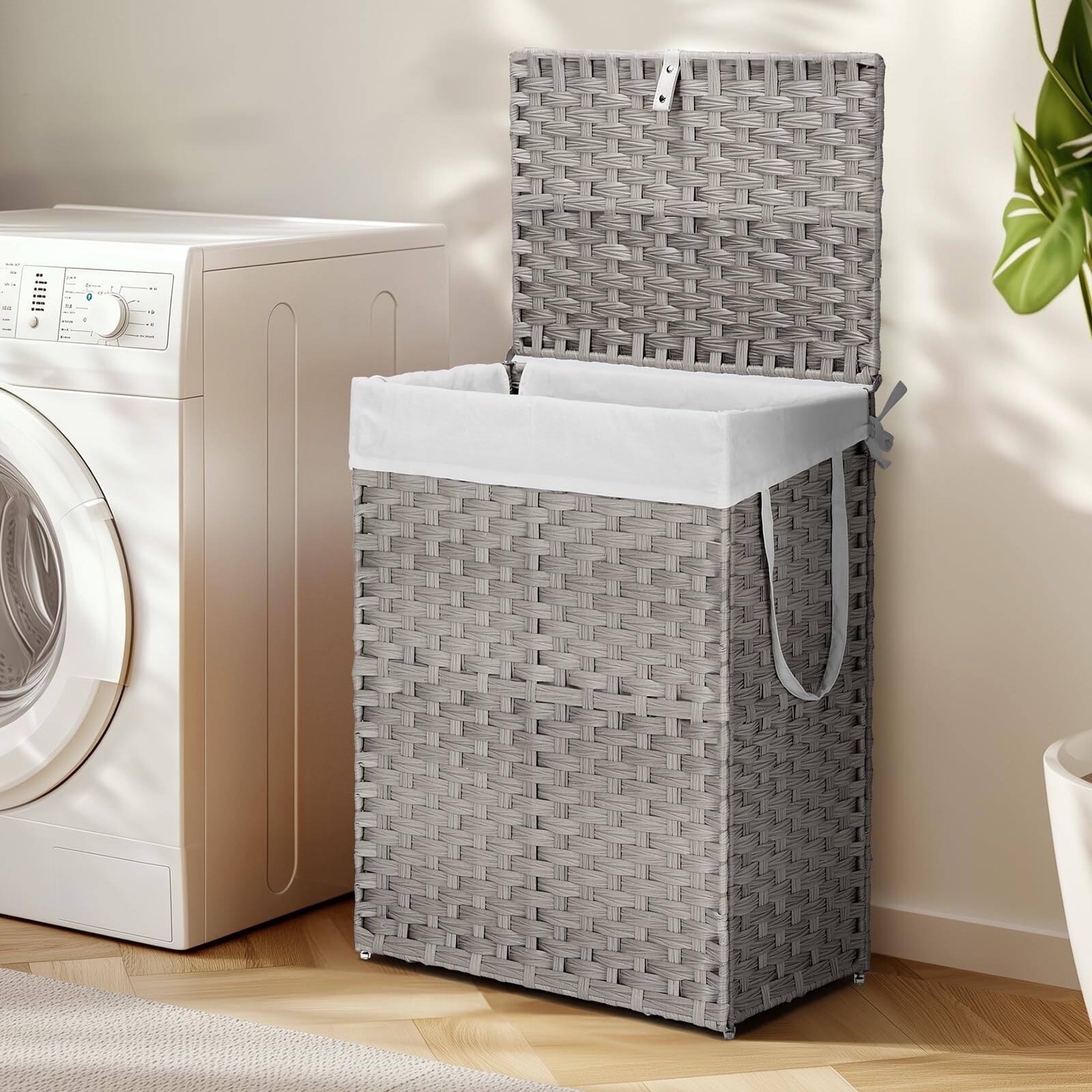 View of Dapper Styles Woven Laundry Basket With Lid 90l Capacity Hamper ...