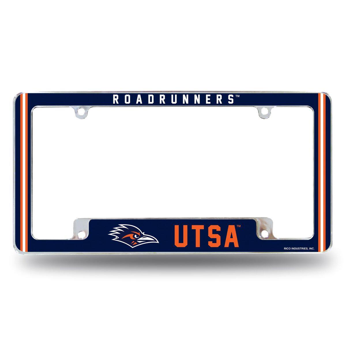 UTSA Roadrunners Chrome Metal License Plate Frame with Full Frame Team Color Graphics