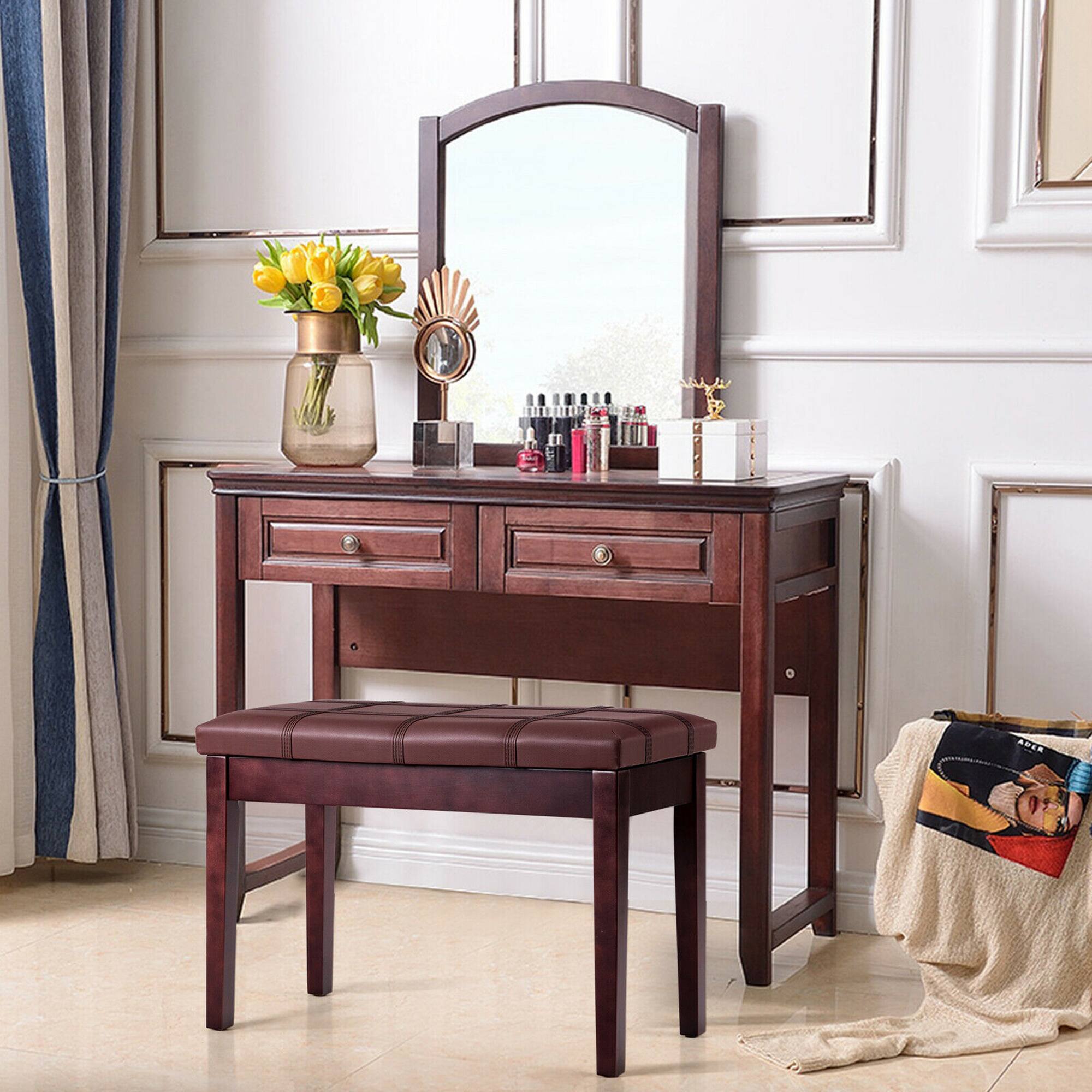 Alt View 2. Gymax - Gymax PU Leather Piano Keyboard Bench Padded Cushion Double Seat Storage - Brown.